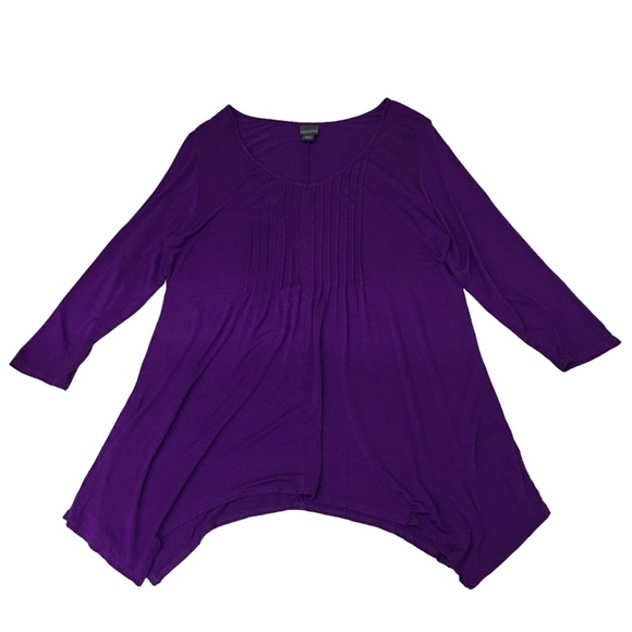 Covington Purple Front Pintucked Curved Hem Top - Women’s 1X - Picture 2 of 10